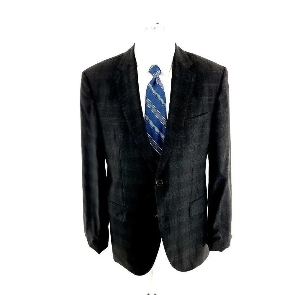 Hugo‎ Boss Marzotto Super 110s 2 Button Blazer 40S Gray Plaid Jackson Lenon2